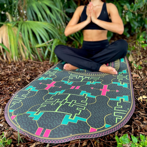 Ikaro suede yoga mat by Work In, inspired by Peruvian ancestral patterns