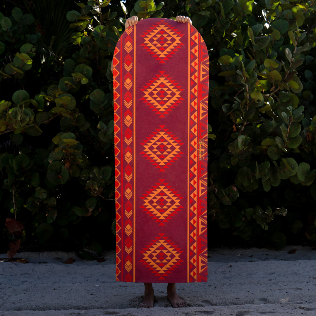 Pacha suede yoga mat by Work In, inspired by Peruvian ancestral patterns