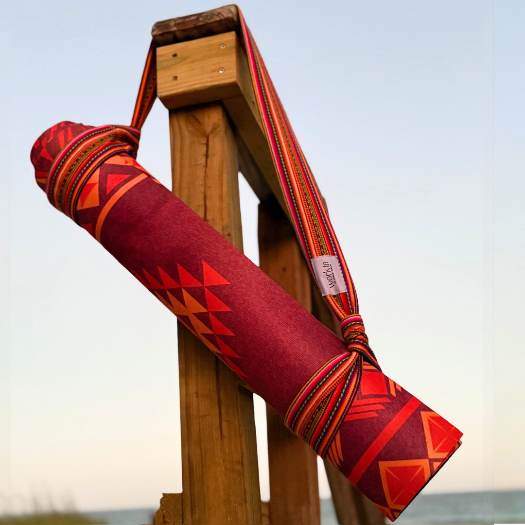 Qillu 2-in-1 yoga mat strap by Work In, handmade in Peru