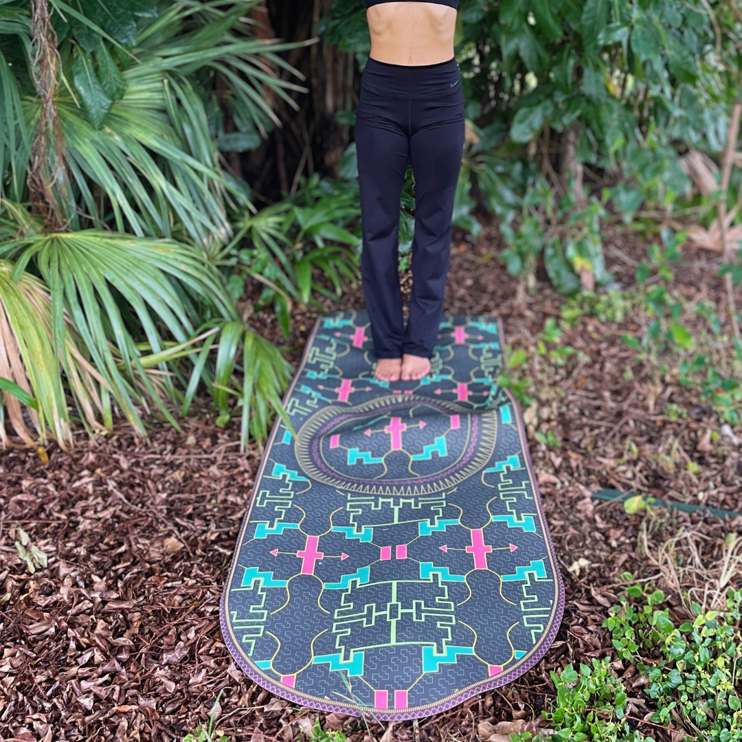 Ikaro suede yoga mat by Work In, inspired by Peruvian ancestral patterns
