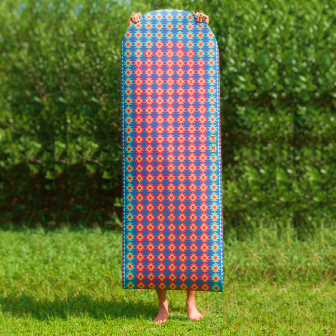Ayahuasca suede yoga mat by Work In, inspired by Peruvian ancestral patterns