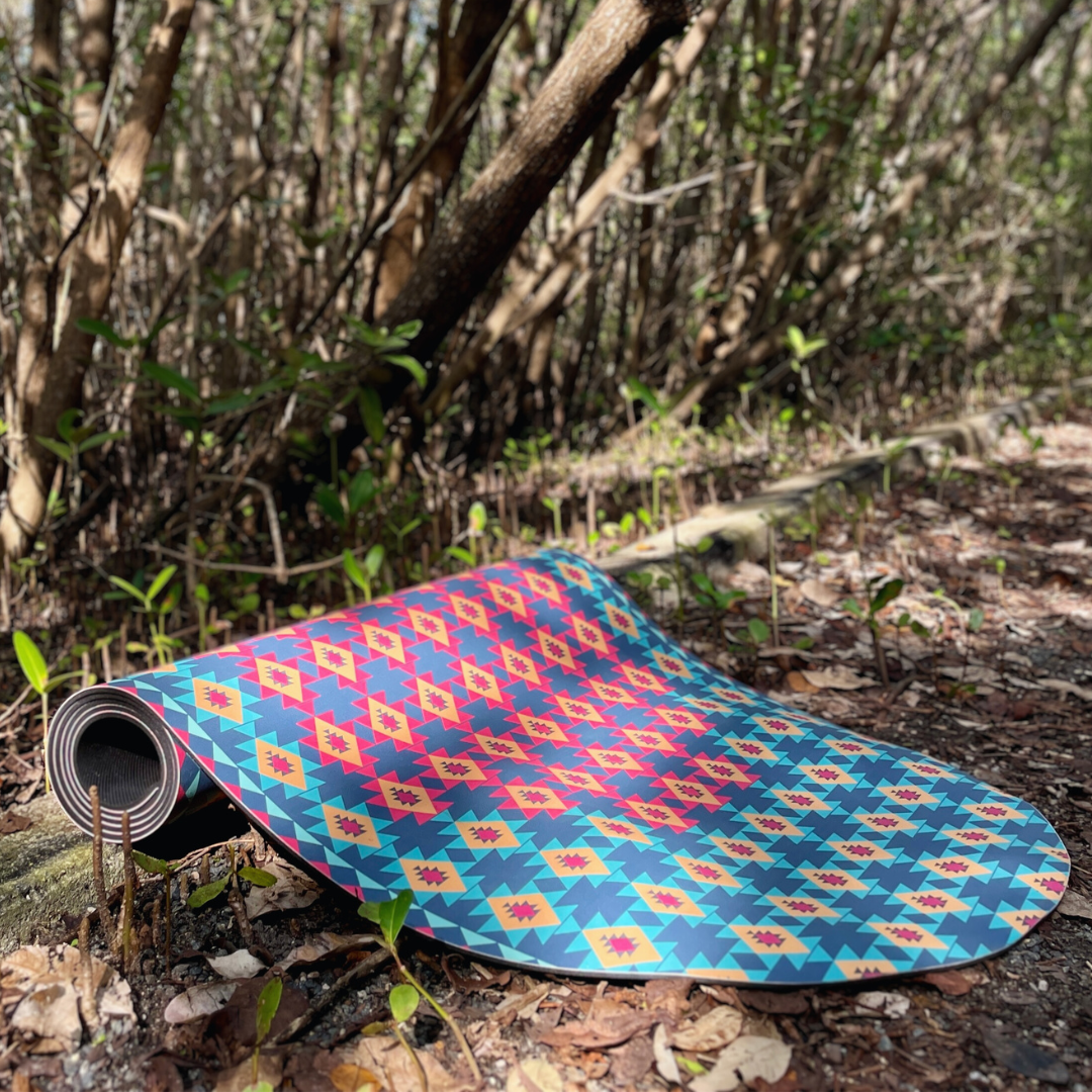 Ayahuasca suede yoga mat by Work In, inspired by Peruvian ancestral patterns