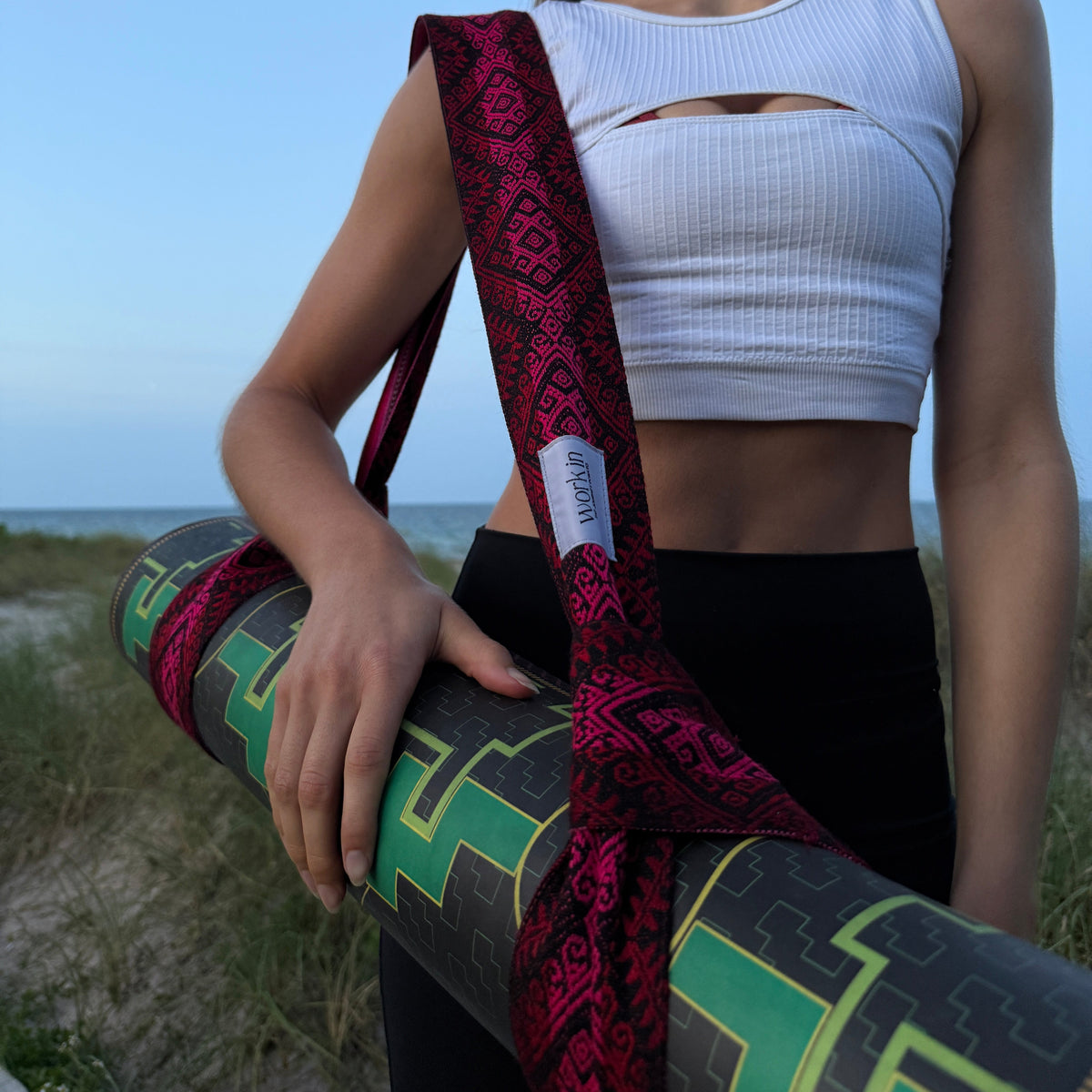 Yana 2-in-1 yoga mat strap by Work In, handmade in Peru