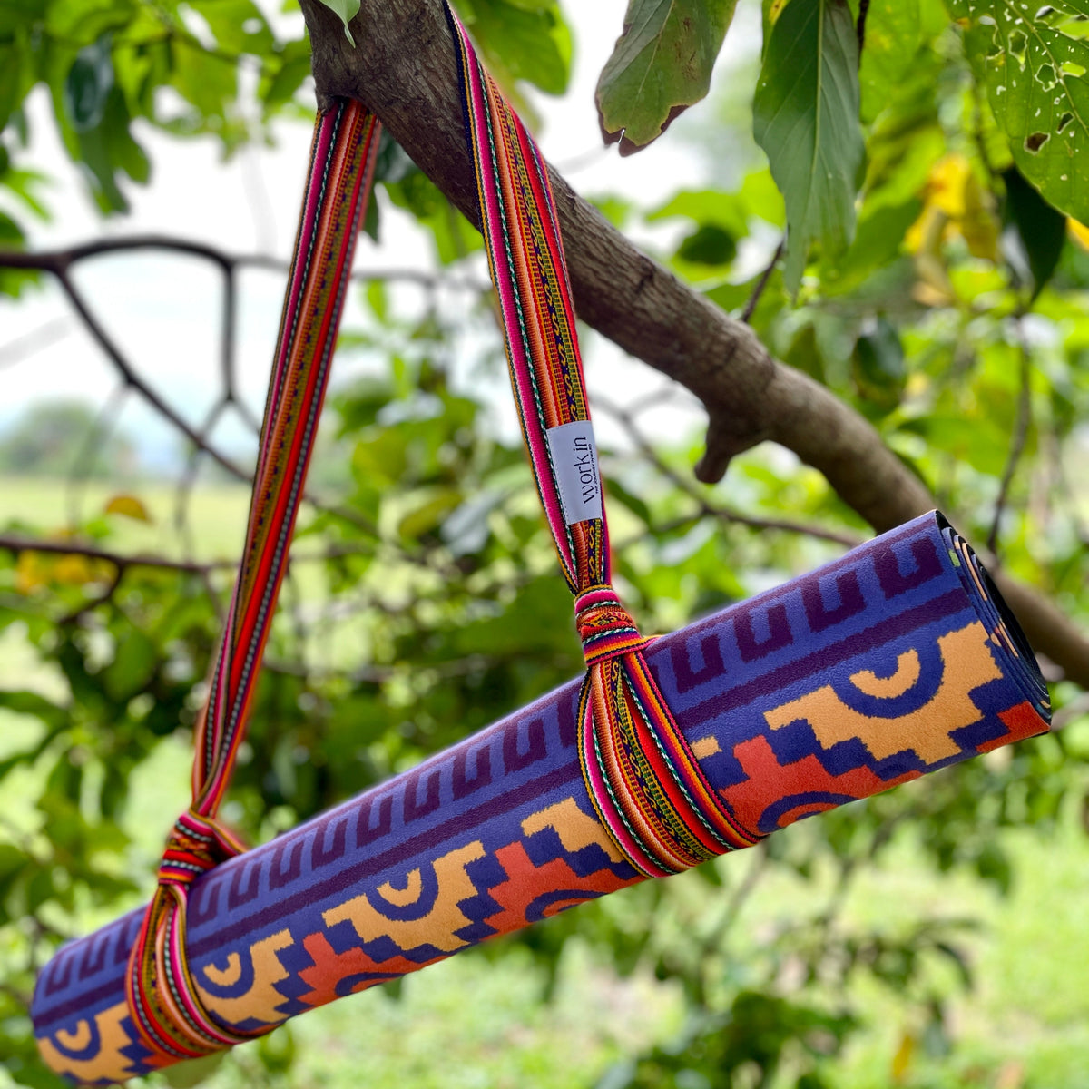 Qillu 2-in-1 yoga mat strap by Work In, handmade in Peru