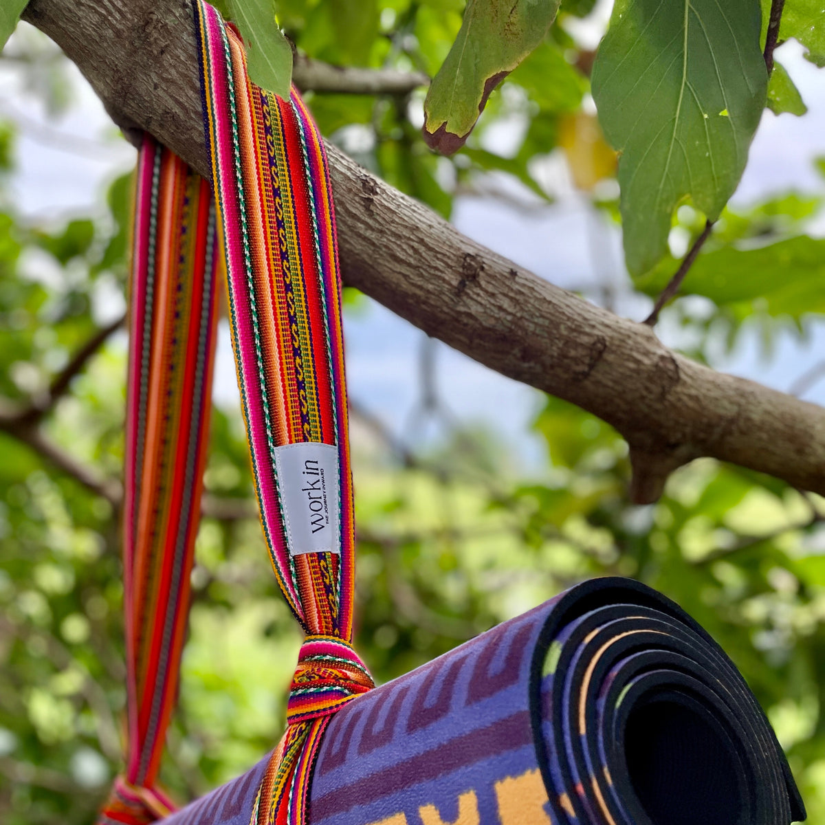 Qillu 2-in-1 yoga mat strap by Work In, handmade in Peru