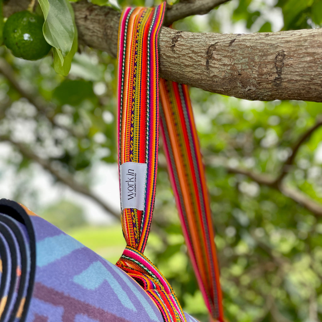 Qillu 2-in-1 yoga mat strap by Work In, handmade in Peru