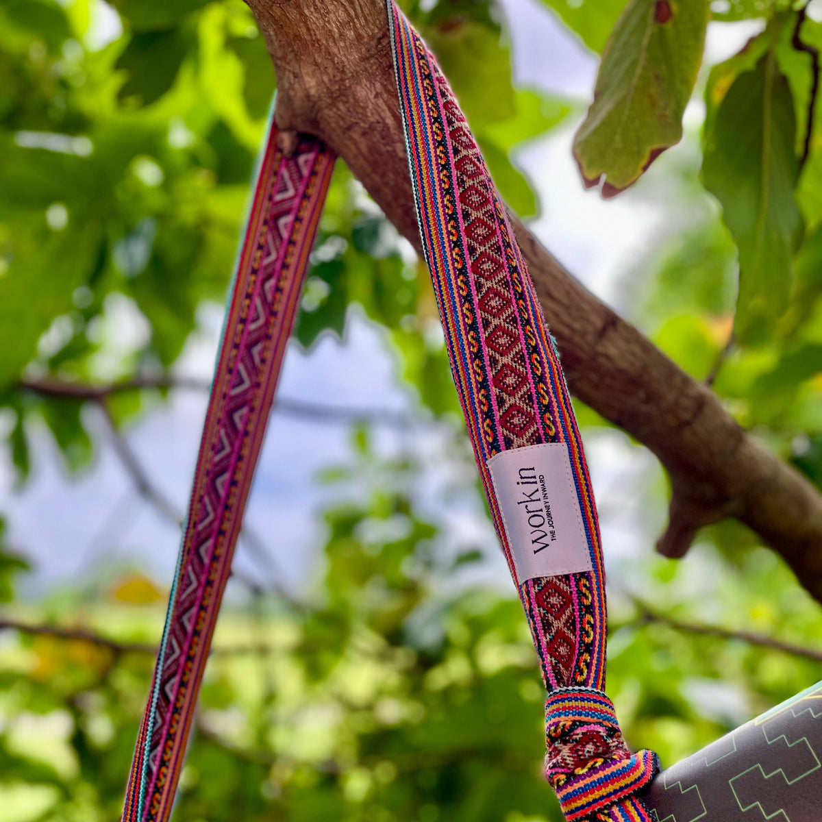 Kuychi 2-in-1 yoga mat strap by Work In, handmade in Peru