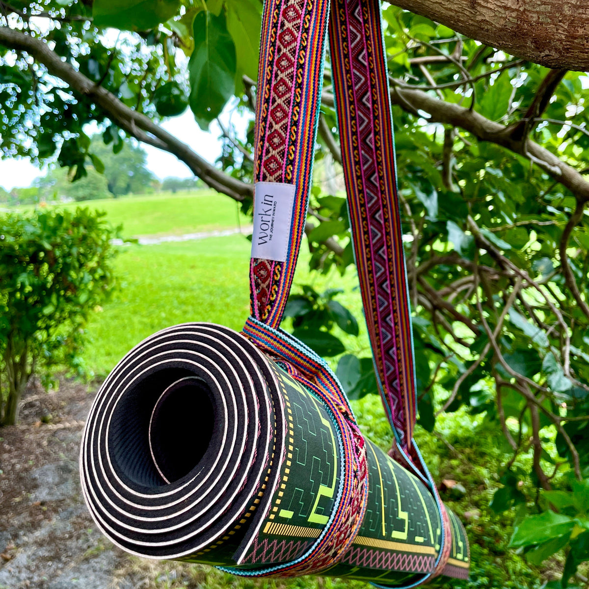 Kuychi 2-in-1 yoga mat strap by Work In, handmade in Peru