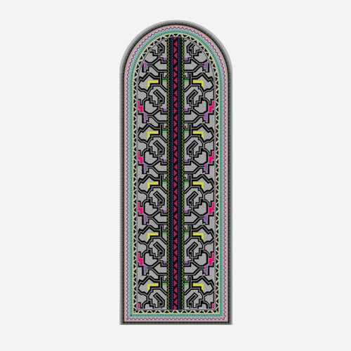 Kené Yoga Mat rolled out for practice, featuring eco-friendly suede surface and vibrant geometric design for enhanced grip during yoga.