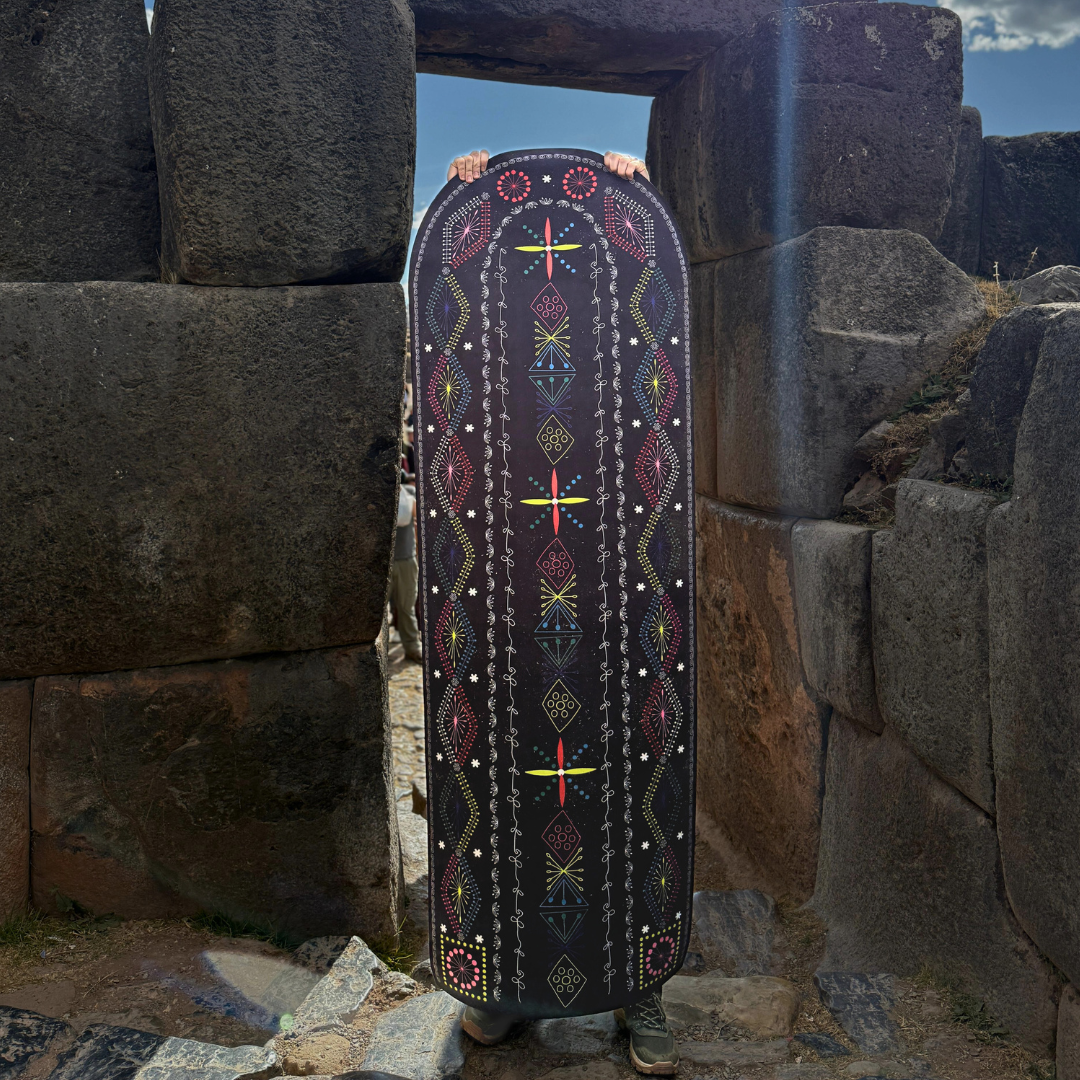 Kuti suede yoga mat by Work In, inspired by Peruvian ancestral patterns